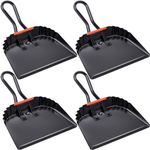 Mumufy 4 Pack Black Industrial Metal Dustpan 12" Heavy Duty Dust Pan with Handle Handheld Dustpan Wide Scooper Dust and Debris Sweeping Tool Precision Edge Ideal for Cleaning Indoor Outdoor Surfaces