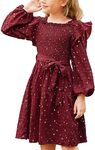 Girls Red Dress Christmas Long Sleeve Sequin Glitter Party Dress for Girls