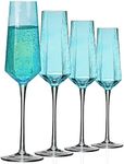 ziixon Champagne Flutes 8Oz Blue Wedding Champagne Glasses Classy Champagne Flutes Elegant Crystal Champagne Flutes Set of 4 for Anniversary Christmas (Blue)