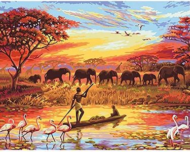 BERYART DIY Oil Painting, Paint by Number Kit for Adults Beginner - Herd of Elephants 16x20 inch (Without Frame)