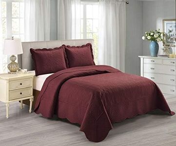 Home Collection 3 Piece Over Size Embossed Solid Color Coverlet Bedspread New # Veronica (Burgundy, King/California King)