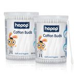 Hopop Cotton Buds | Baby Spiral Thin Paper Stem Ear Cotton Buds |100% Biodegardable Ear Cleaner Buds | BPA Free Cotton Swabs | 2 Pack | 200 Stem/Pack | White