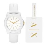 Armani Exchange Ladies Stainless Steel Quartz Dress Watch, White Gift Set