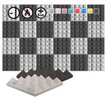 Arrowzoom 24 Acoustic Panels Pyramid Sound Absorbing Acoustic Treatment Tiles 25x25x5cm Recording Studio Noise Cancellation Acoustical Walls Dampening Foam Fire Retardant Gray Black