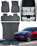 CarQiWireless Floor mats for Tesla for Model Y Accessories 2020 2021 2022 2023 2024, XPE All Weather Floor Mats and Rear Trunk Mat, Heavy Duty Cargo Liner Mat, 6PCS Interior Accessories 5 Seater