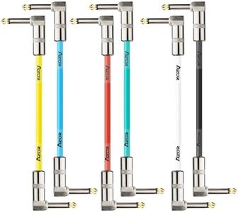 AZOR 6 Pack 1/4 Inch Right Angle Guitar Patch Cables – High-Density Shielded, Low-Noise Effect Pedal Board Cable for Guitar/Bass, Multicolored Premium Braided Lines