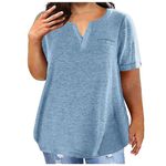 Keepink Women Oversized Tops Casual Short Sleeve Shirts Plain Summer Loose T Shirts V Neck Tunic Blouses Athletic Gym Top with Pockets Tee Ladies T-Shirts Plus Size L-5XL UK