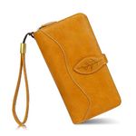 conisy Large Capacity Purses for Women,Long Leather Multiple Card Slots Ladies Wallet with RFID Protection (Yellow)