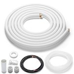 TURBRO 25 Ft. Mini Split Line Set, 1/4" & 5/8" O.D. Copper Pipes Tubing, Thickened PE Insulated Coil Copper Line for Mini Split or Heat Pump Air conditioner and HVAC with Fittings