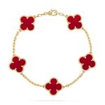 Stylish Clover Bracelet for Women and Girls | Wrist Band | Anti Tarnish | Aesthetic Jewellery Gift for Girlfriend/Wife | Van Clef Inspired Gold Plated Stylish Bracelet | Adjustable | Red Colour