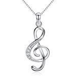 925 Sterling Silver Plated Vintage Cubic Zirconia Music Note Charm Pendant Necklace,18''