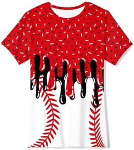 uideazone Teen Boy Kids 3D Print T Shirts Red Ice Cream Drip Baseball Graphic Short Sleeve T-Shirt Crew Neck Tee Shirt for School 13-14 Years