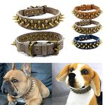 Komate Soft PU Leather Dog Collar with Sharp Spikes Adjustable Pet Collars Spiked Rivet Studded Puppy Collar Dog Collar Anti-Bite for Cat Small Medium Large Dogs (S, Grey)