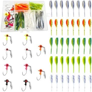 50Pcs Crappie Jigs Lure Set 2 inch Crappie Bait Crappie Jig Heads Hooks Fishing Lures for Crappie (A:10pcs 1/16 oz jigs and 40pcs Lures)