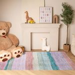 Rug Branch Kids Soft Steps Playtime 4'x6' (Exact Size: 3'11" x 5'10") Colorful Rainbow Soft Area Rug, Pink Green - Boys & Girls in Playroom, Nursery, Bedroom