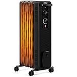 GOFLAME 1500W Oil Filled Radiator Heater Portable, Powerful Space Heater w/ 3 Heating Modes & Adjustable Thermostat, Tip-Over & Overheat Protection, Electric Heater for Home Office Indoor (Black)