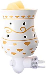 TTJ Plug-in Wax Warmer, Ceramic Fragrance Lamp with Golden Pattern, Night Light Function for Home Decor, Ideal for Wax Melts & Essential Oils, Safe Plug-in Design for Bedroom,Bathroom,Office,Yellow
