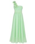 Freebily Girls Kids One-Shoulder Chiffon Wedding Bridesmaid Formal Evening Party Ball Prom Flower Girl Dress Light Green 7-8 Years