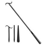 Fanwer Dressing Stick & Shoe Helper with Longest 33.5" Adjustable Shoehorn, Black Plastic & Metal Shoehorn for Seniors, Stable Shoe Horn with Hook & Sock Remover Tool.