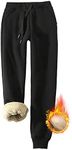 Joligiao Winter Warm Women Sweatpants Fleece Women Jogger Pants Women's Warm Sherpa Lined Athletic Sweatpants Winter Thermal Trousers for Womens Running Casual Workout Black