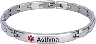 Elegant Surgical Grade Steel Medical Alert ID Bracelet (Women's, Asthma)