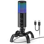 USB Gaming Microphone,Aokeo PC Computer Condenser Mic with Gain,RGB Light for Recording,Podcasting,Streaming,YouTube, Twitch,Skype,Compatible with PS5 PS4 Mac Laptop Desktop（Black）