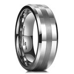 King Will Classic Men's 8mm Tungsten Ring Silver One Tone Matte Finish Brushed Center Wedding Band Comfort Fit for Men Women 10