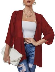 Nosunyi Sheer Chiffon Kimono Jackets for Women, Summer Beach Bikini Cover Ups Shawl Tops Wine Red 3XL