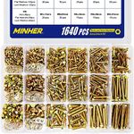 MINHER 1640PCS M4 M5 M6 Bolts and Nuts Assortment Kit Grade 8.8 Hex Screws Nuts & Washers,Includes 15 Regular Sizes (Large Box)