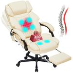 6 Points Massage Office Chair with Heat, Reclining Office Chair with Foot Rest, Vibration Home Office Desk Chairs for Heavy People 400lbs, Ergonomic Managerial Executive Chair, Beige