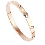 Nathalie Friendship Love Bracelets/Bangles, Plated 14K Gold Silver Rose Gold Bangle/Bracelet For Women, Cubic Zirconia Titanium Bangle/Bracelet Gifts for Women(Bangle Rose Gold, 7.2 IN)