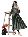 EthnicJunction Women's Green Lucknowi Chikankari Embroidered Thread Work Georgette Anarkali Kurta (B19-Apsara-Bottle Green_L_Bottle Green)