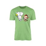 WillowGifts Bunny Vs Monkey T-Shirt Top Tee Funny Cartoon Children Kid Book Story Comic Peaceful Night Time Picnic Robot Rocket Custard Balloon Dragon Gift Present (Lime, 9-11 Years)