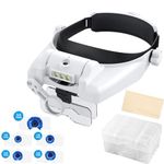 HOMGEN Double Lens Designed Head Magnifier Rechargeable Head Magnifying Glass with 3 Led Lights Headband Magnifier with 5 Detachable Lenses Up to 14X for Reading Craft etc