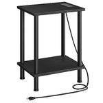 HOOBRO Side Table with Charging Station, End Table with USB Ports and Outlet, Nightstand with 2-Layer Storage Shelves for Small Spaces, Living Room, Bedroom, Stable Frame, Black BK09UBZ01