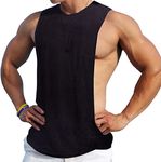 Ychnaim Men's Sleeveless Muscle Stringer Tank Top Cut Open Gym Training Bodybuilding Vest Shirts, Black, Large