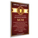 ArtinKart Poster- Best Mother Mom Certificate Digital Art Poster for Home Room (Photo Paper, 12x18 inch, Multicolor) Unframed