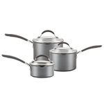 Circulon Scratch Defense Saucepan Set - Induction Saucepan Set Non Stick with Lids, 14cm, 16cm & 18cm Dishwasher & Oven Safe Cookware with Straining Lids & Pourings Rims, Graphite Pewter Finish