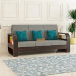 FURNITUREWALLET Wooden 3-Person Sofa for Living Room|Three Seater Cushion Sofa|Sofa for Home|Three Seater Sofa|Sheesham Wood, Walnut