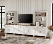 WAMPAT Entertainment Center with Bookshelves for TVs up to 75", Farmhouse Wall Unit TV Stand with 8 Doors & 4 Drawer, Media Console Table for Living Room, Bedroom & Home Theater, Off White