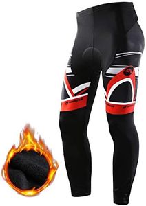 sponeed Cycling Pants for Men Padded Winter Bike Clothes Thermal Leggings Road Bicycle Tights US M Red Multi
