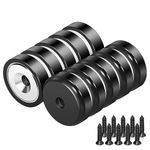 Wukong 10 Pieces Black Neodymium Magnets, 16 x 5 mm Strong Pot Magnet Round Hole Magnet with Mounting Screws (6KG Force)