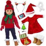 18 Inch Doll Clothes 2 Sets Chirstmas Tree Bowknot Doll Dress Outfit with 1 Pair Red Shoes for 18 inch Girl Doll (Total 7 Pcs)