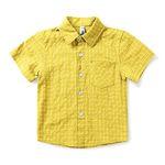 OCHENTA Men & Boys' Short Sleeve Button Down Oxford Shirt, Big Kids Casual Dress Tops 2T - XXL, Plaid Yellow, 9-10 Years