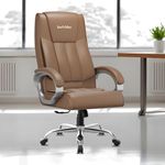 beAAtho® Berlin Orthopedic Boss Chair -3-Years Warranty by beAAtho, Leatherette Executive Office Chair | Ergonomic High- Back Chair-Cushioned Seat & Armrests | Metal Base. (Leatherette Tan)