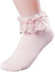 MKYSZLT Lace Ruffle Frilly Ankle Socks for Women,Pink Cotton Ruffled Top Opaque Anklet Socks with Lace Ruffles,Women's Ankle High Socks Bobby Socks Lolita Socks Dress Socks Princess Socks, Pink, One