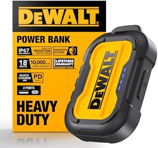 DEWALT Heavy Duty Portable Charger, Power Bank, 10,000 mAh Battery Pack with USB-C Port for iPhone 15/15 Plus/15 Pro/15 Pro Max, iPhone 14/13, Samsung Galaxy