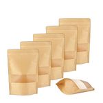 Alibasics 100Pcs Stand up Kraft Paper Bags with Ziplock and Matte Window for Storing dried Food coffee candy seed Smell Proof Resealable bags, Heat-Sealable 4x6 inch / 10x15cm