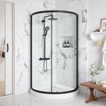 OVE Decors Breeze 32 in. L x 32 in. W x 76.97 in. H Corner Shower Kit with Clear Framed Sliding Door in Black and Shower Pan