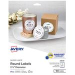 Avery Printable Round Labels with Sure Feed, 2.5" Diameter, Glossy White, 450 Customizable Labels (22830)